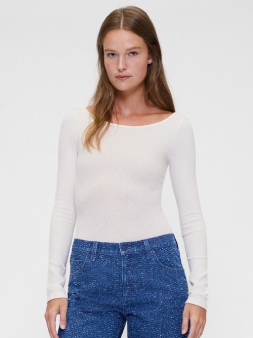 GAP Women’s Ribbed Scoop Neck Long Sleeve Top in Ivory